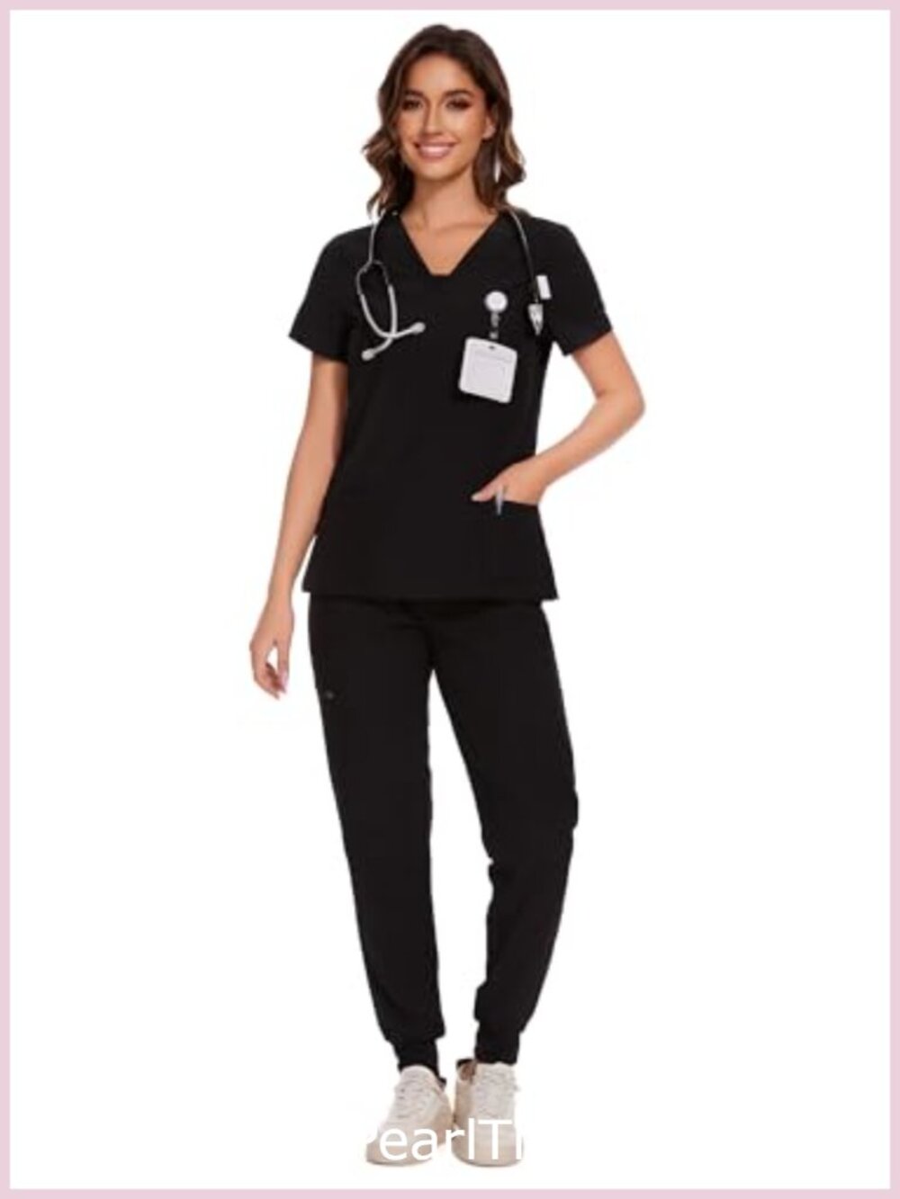 COZYFIT Women's Medical Scrub Set V-Neck Top Drawstring Jogger Cargo Pants 10